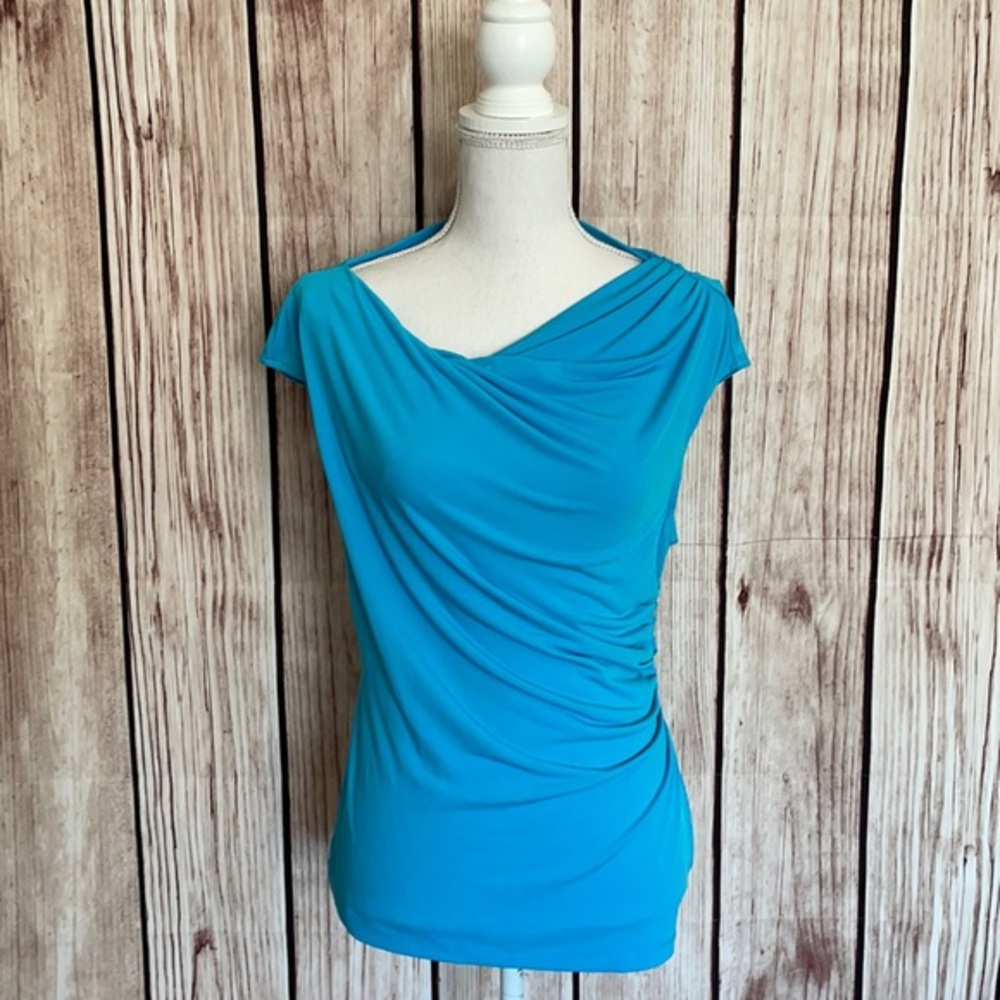 Kelly & Diane Blue Blouse w/Draped Front Large